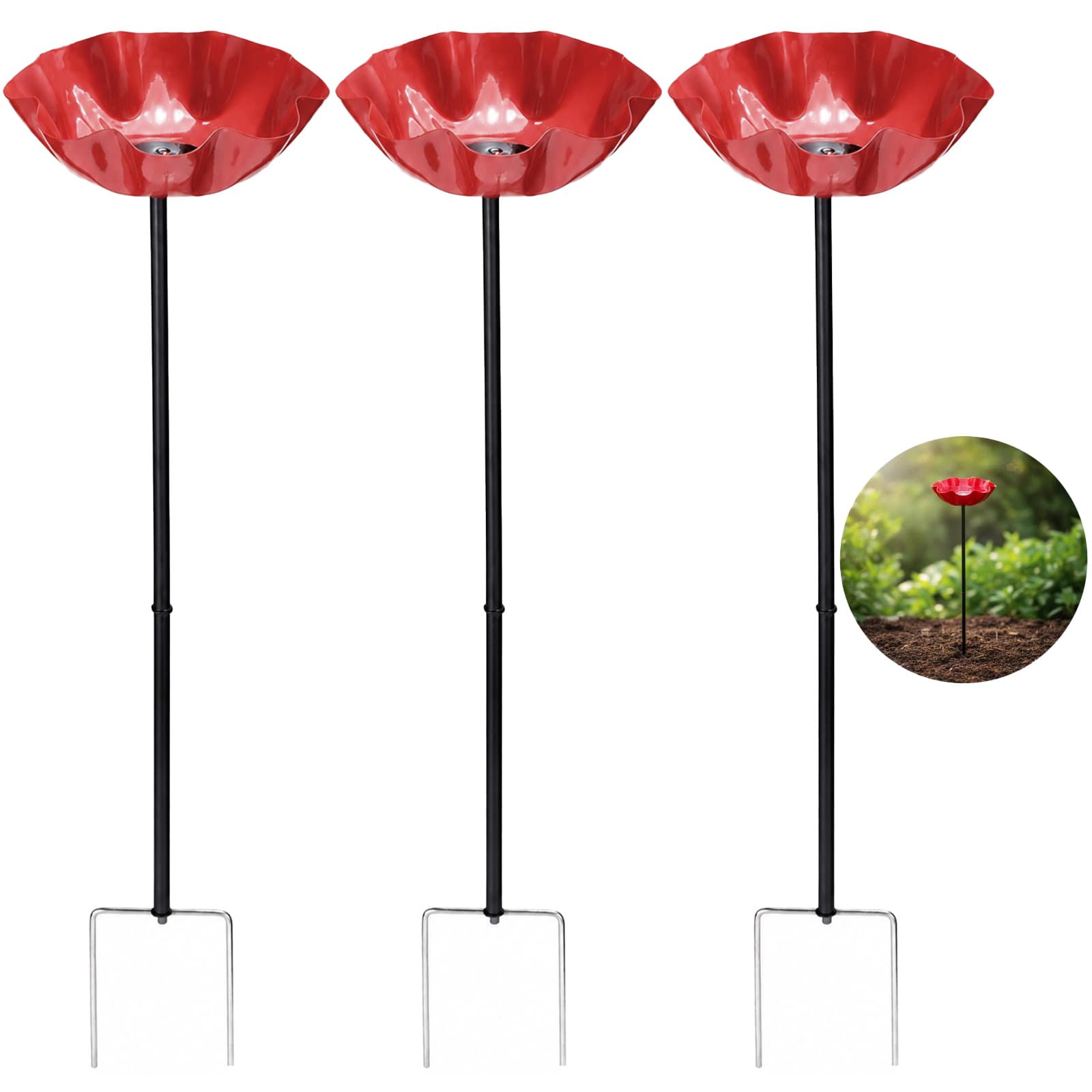 3 Pcs Metal Flower Garden Stakes Bird Bath