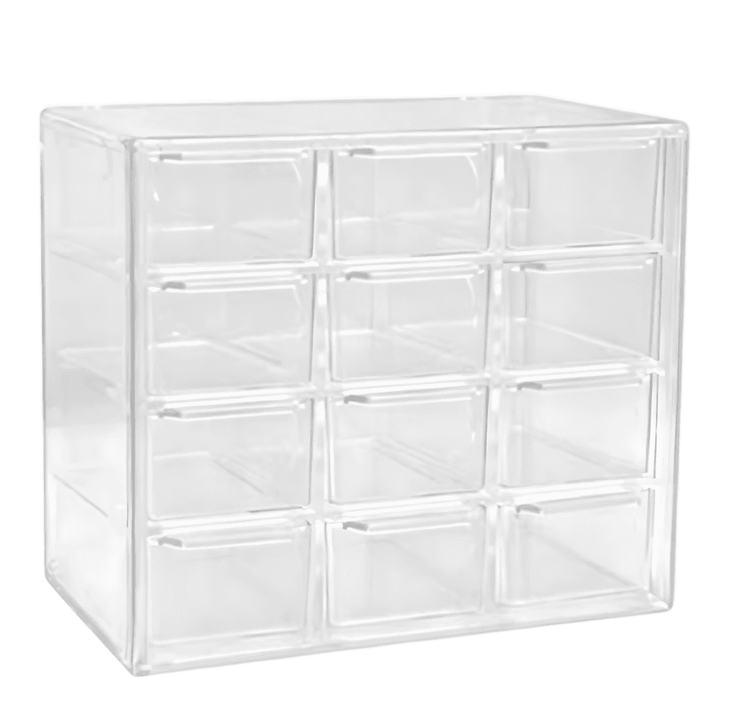 Transparent 12-Grid Desktop Storage Drawer Unit