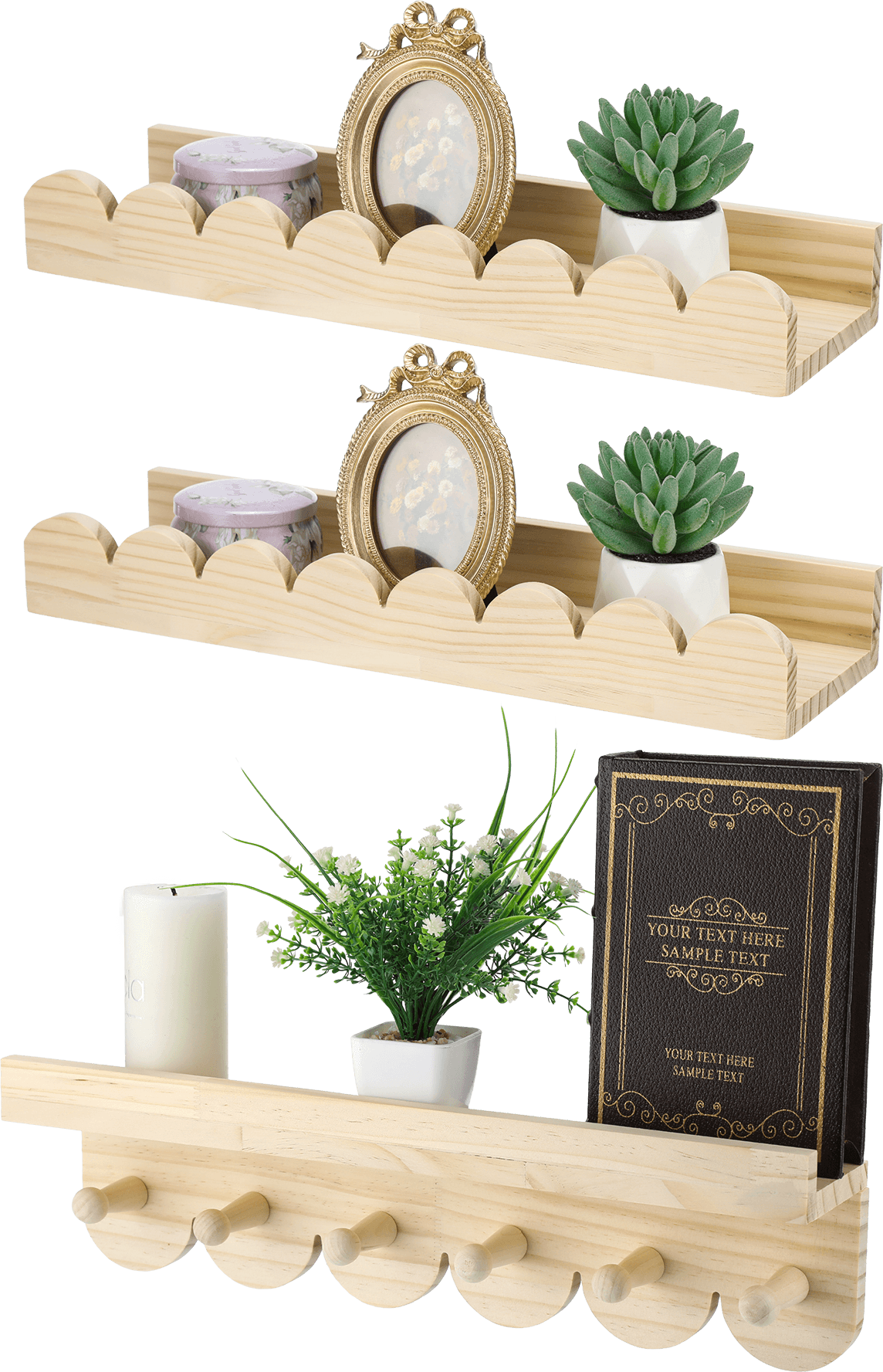 3 Pcs Scalloped Floating Book Shelves