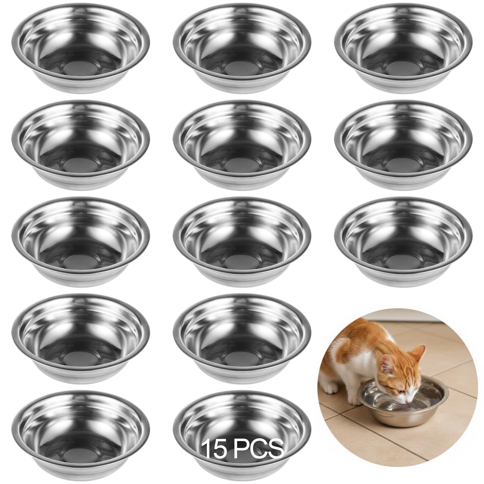 15-Piece Stainless Steel Pet Bowls