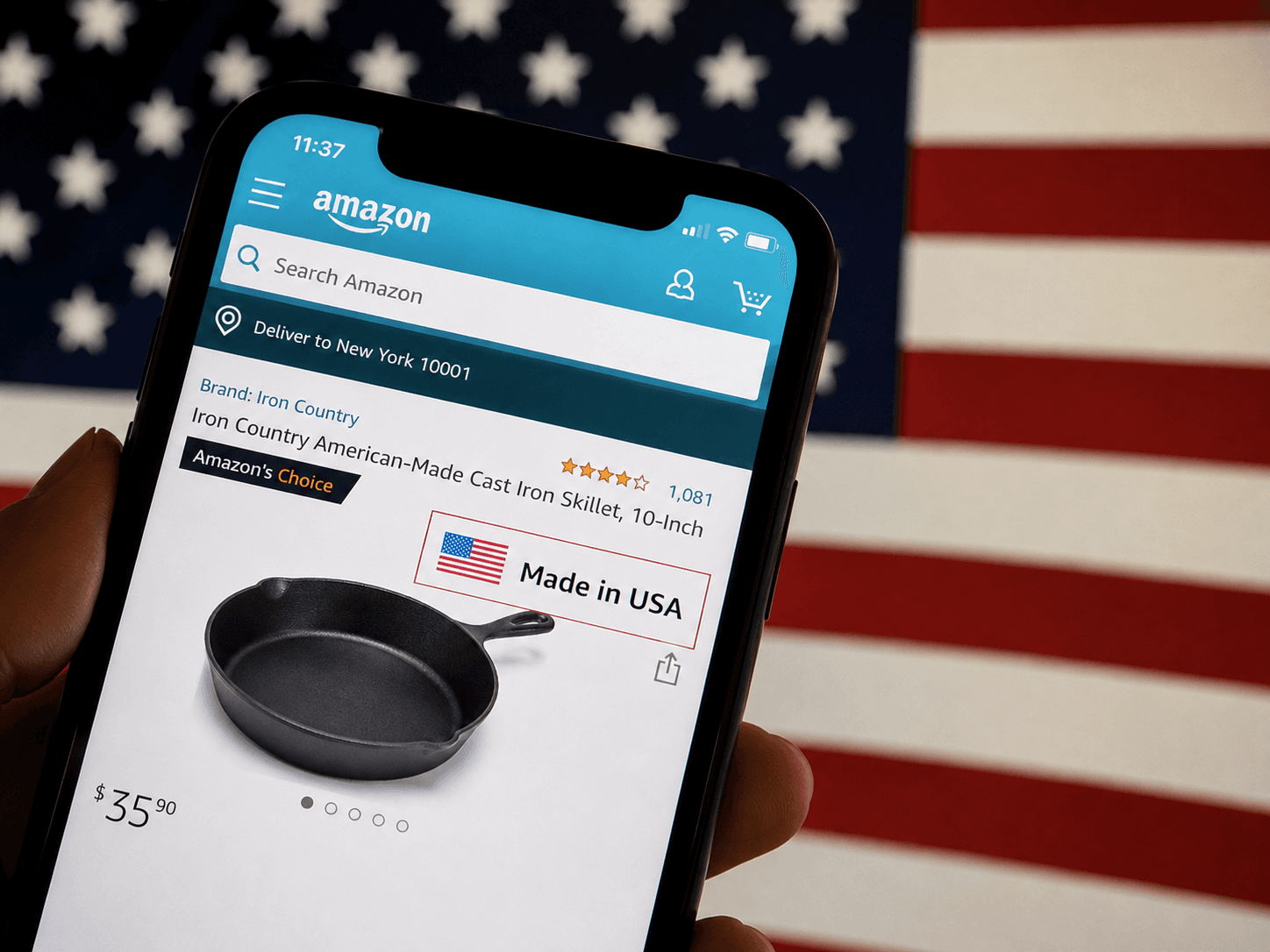 Al shopping tool reviewing an Amazon "Made in USA" product claaim