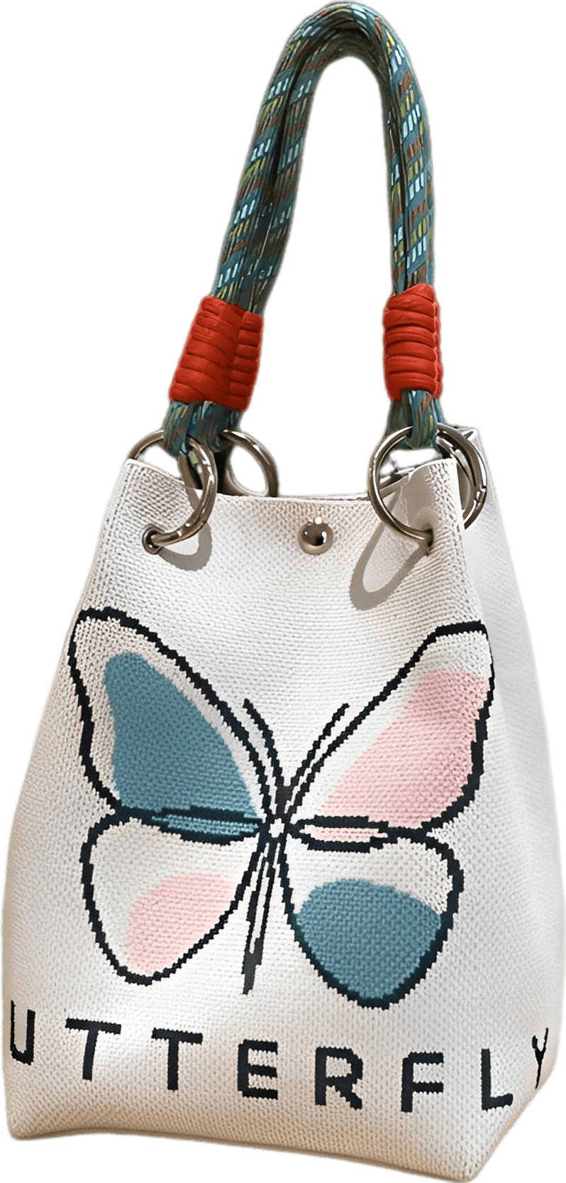 Vintage Knitted Butterfly Bucket Bag