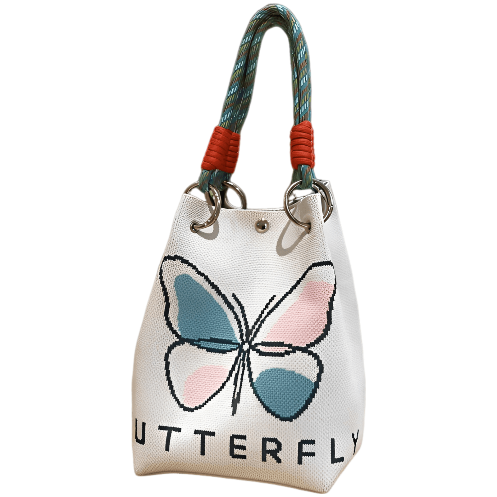 Vintage Knitted Butterfly Bucket Bag