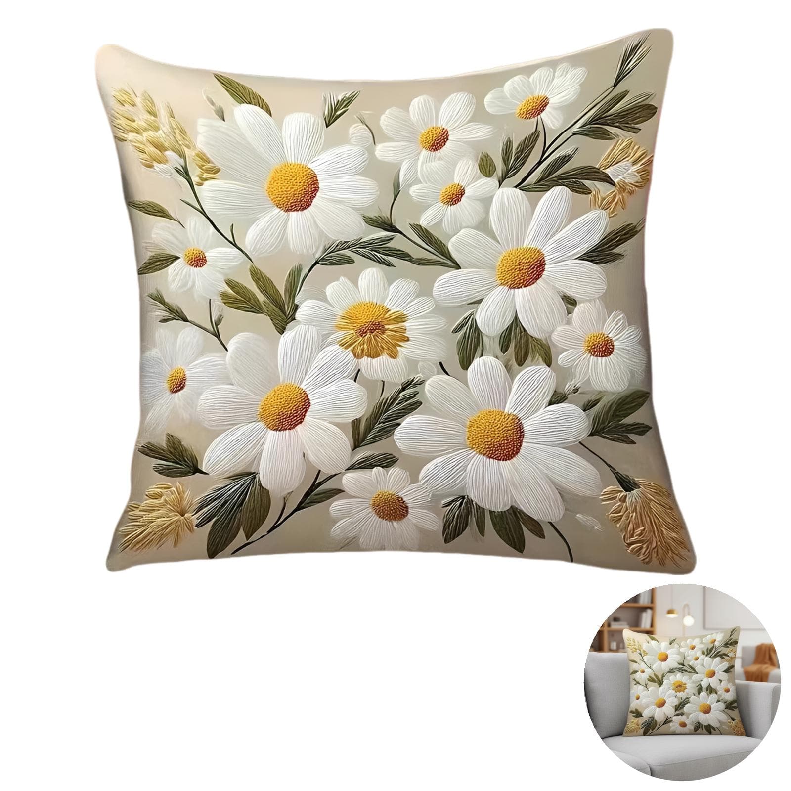 Yellow Daisy Floral Pillow Covers