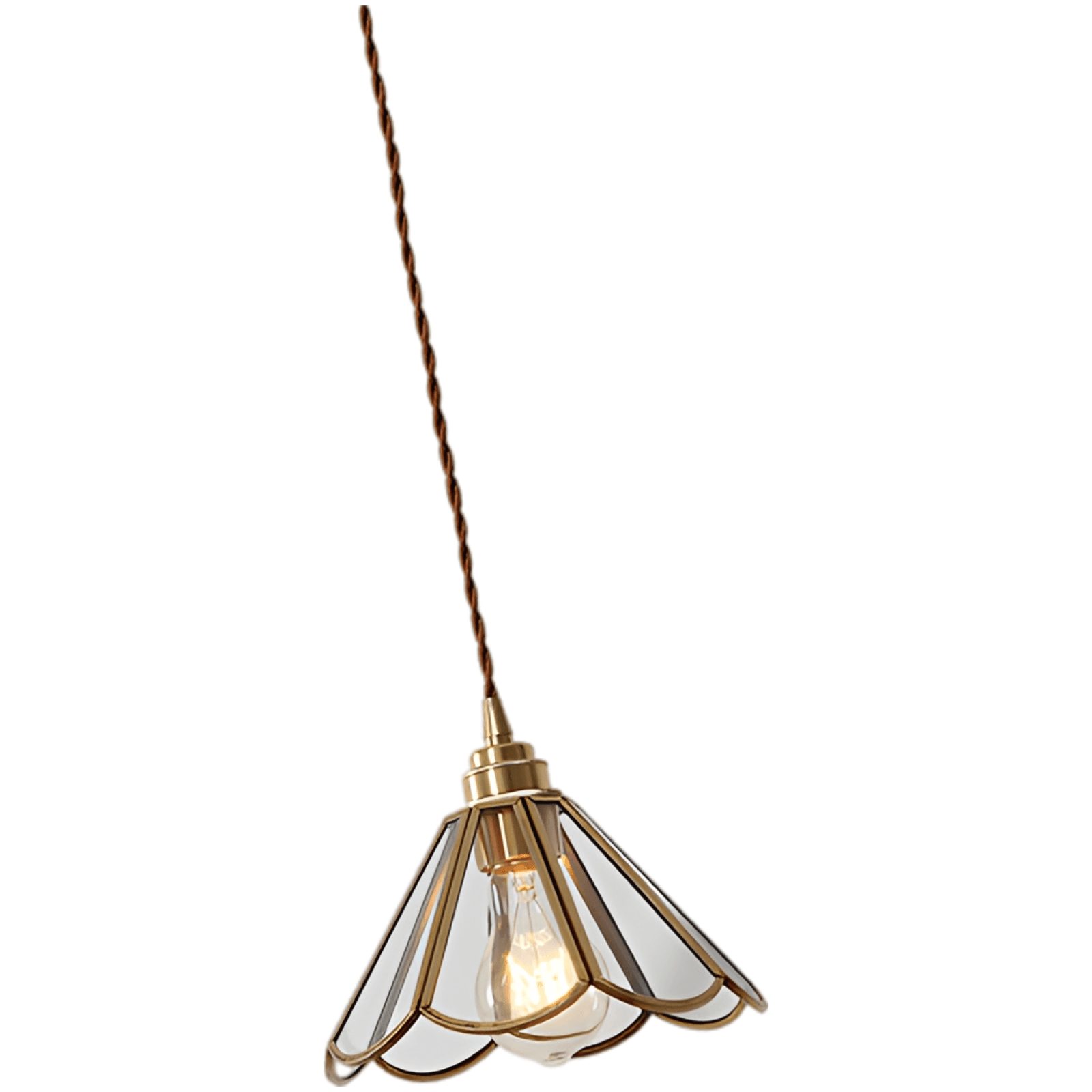 Vintage Scalloped Glass Brass Pendant Light