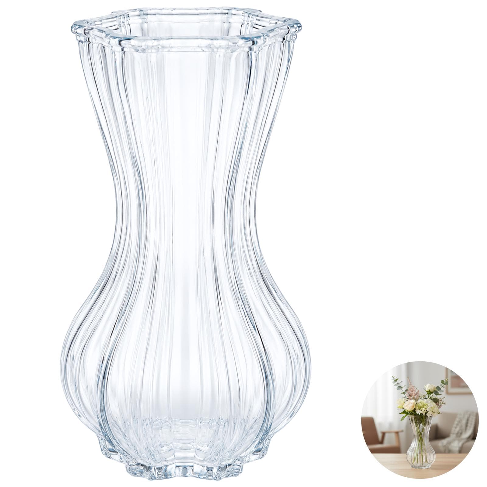 Elegant Ribbed Glass Vase Set of 2