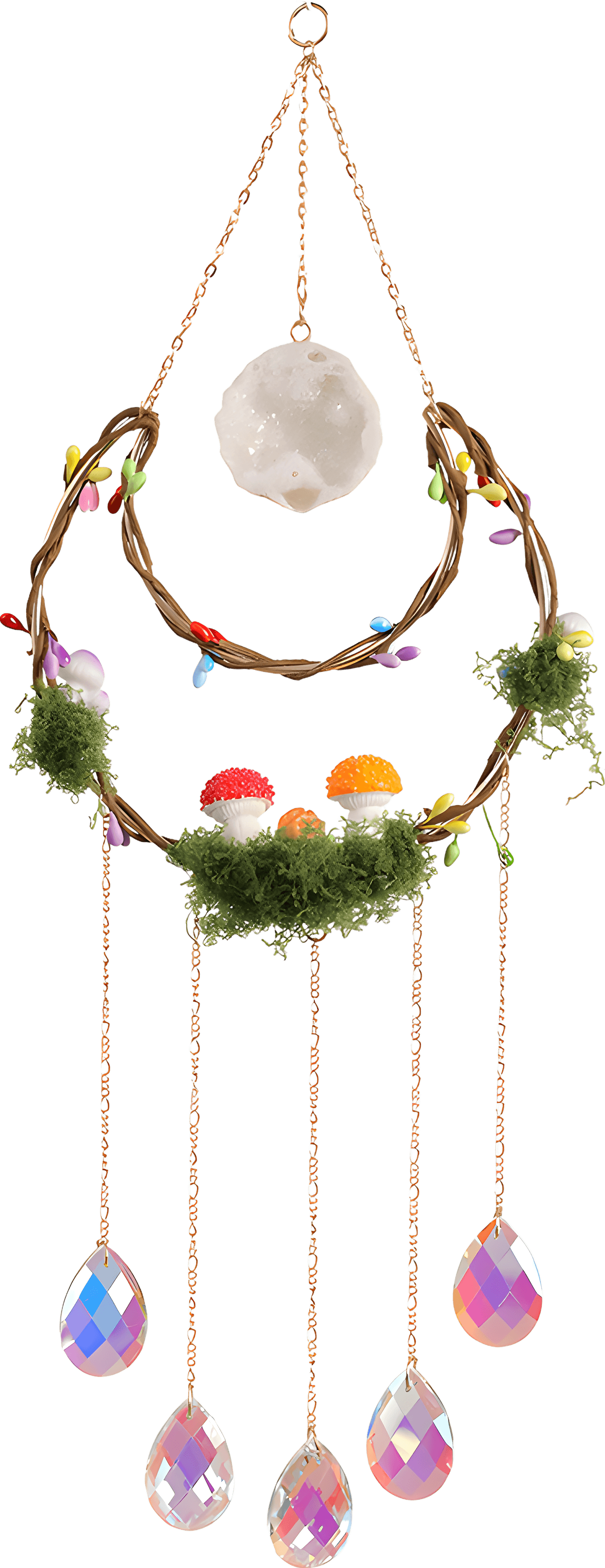 Whimsical Moon & Mushroom Crystal Suncatcher