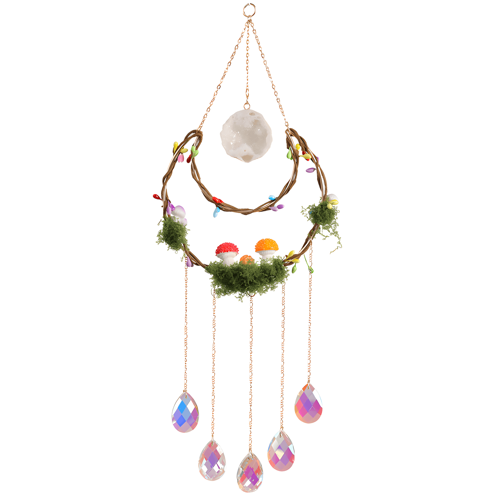 Whimsical Moon & Mushroom Crystal Suncatcher