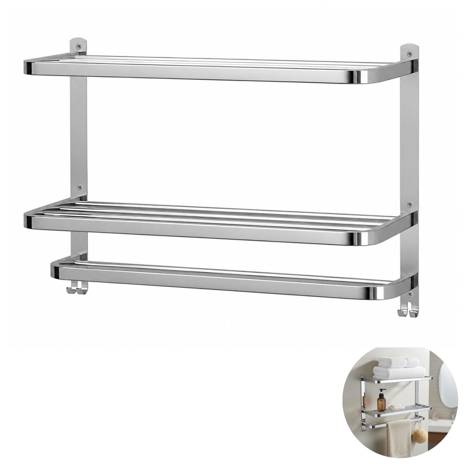 Brushed Nickel Towel Rack with Shelf