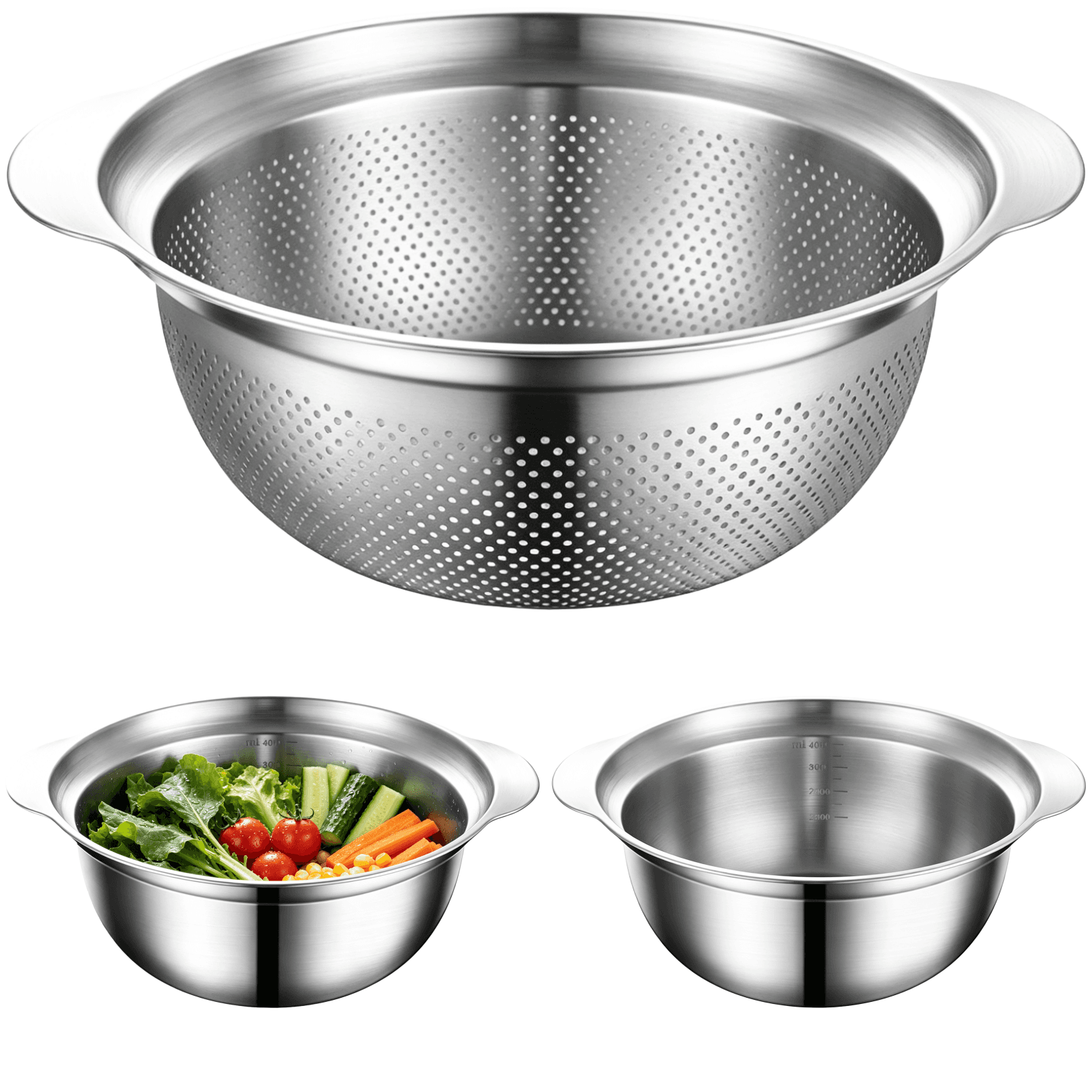 Premium Stainless Steel Colander & Rice Washing Bowl