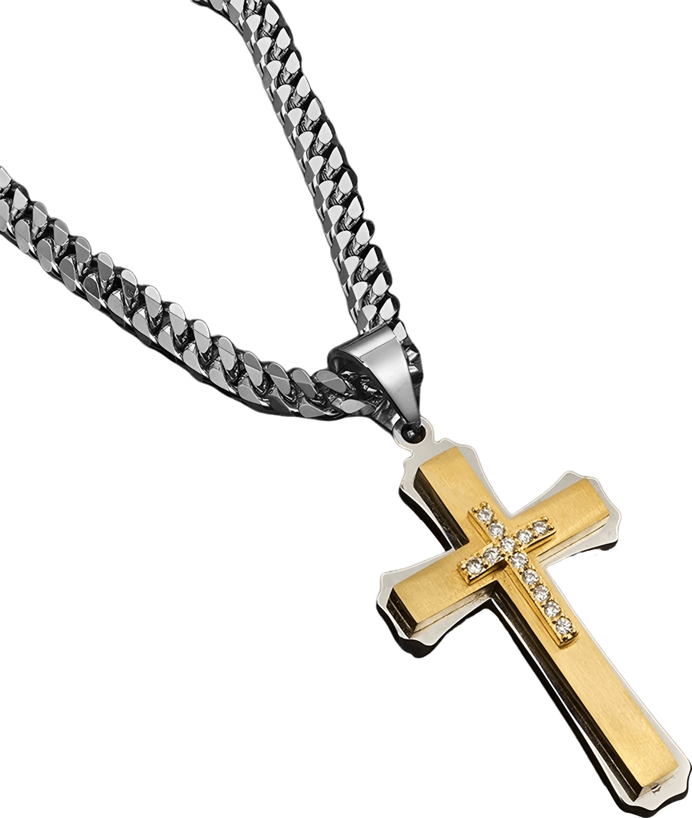 3-Layer Stainless Steel Cross Pendant Necklace