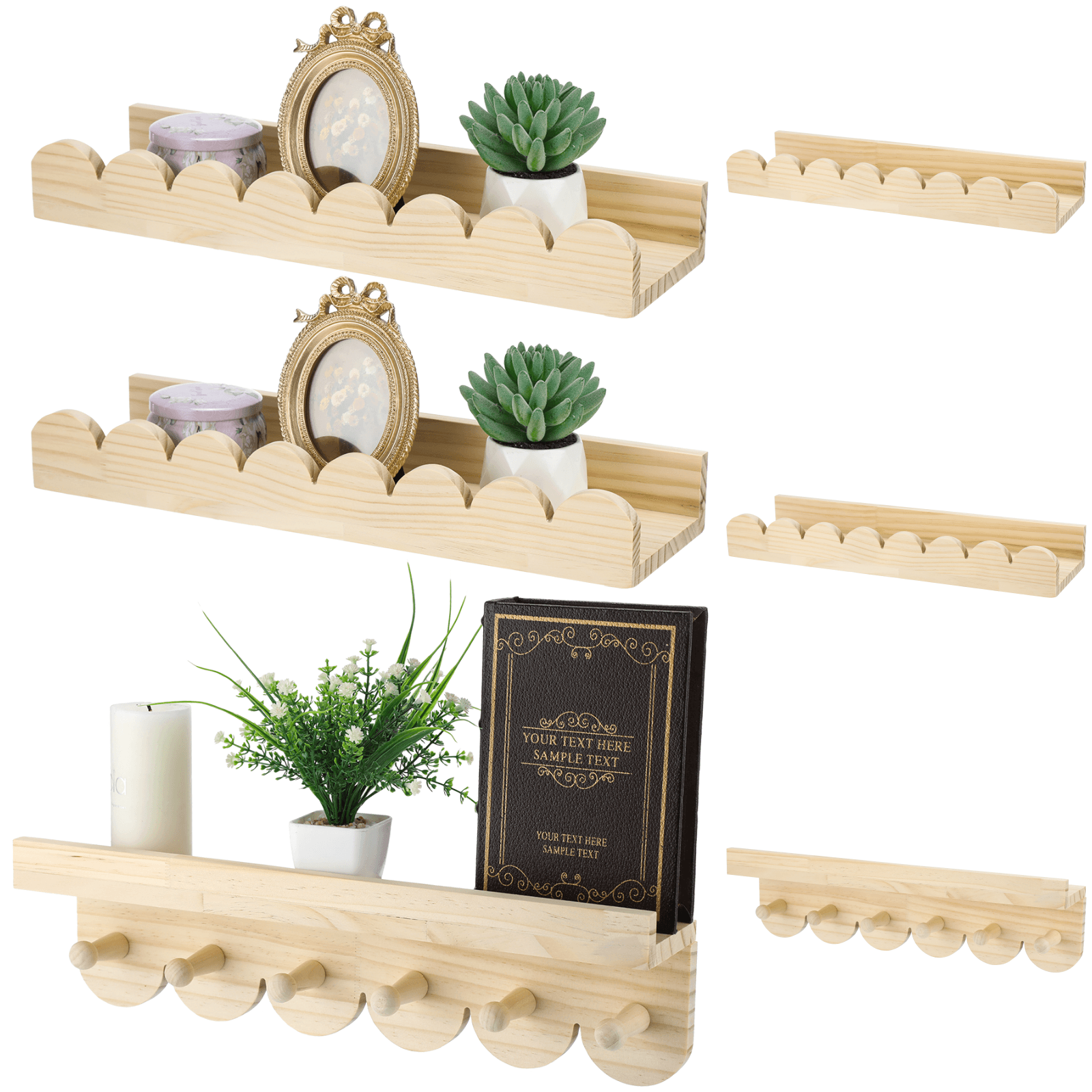 3 Pcs Scalloped Floating Book Shelves