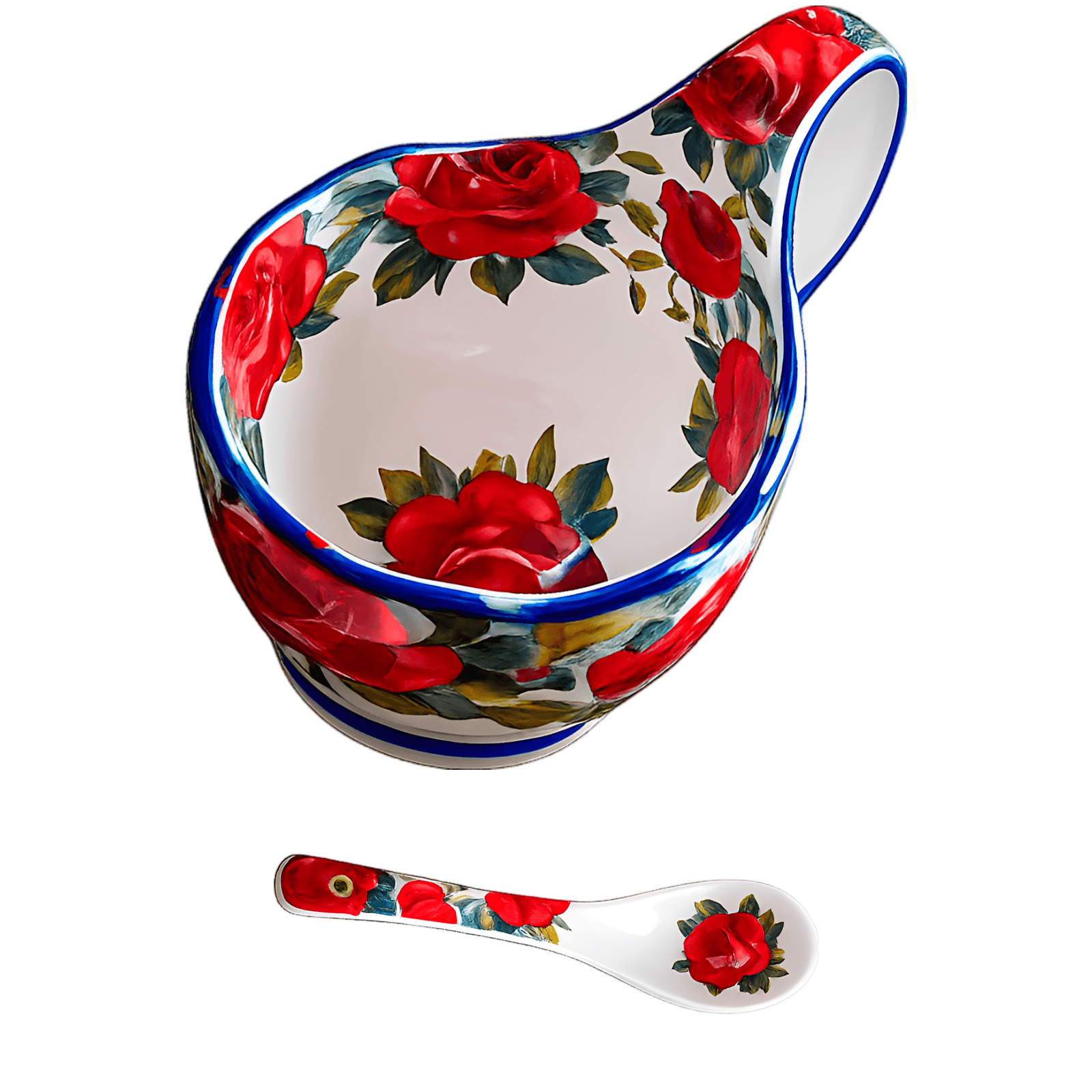 Ceramic Soup Cup with Handle and Spoon Set