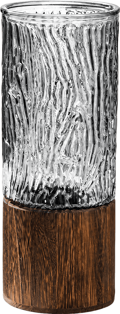 Modern Textured Gray Glass Vase with Wood Base