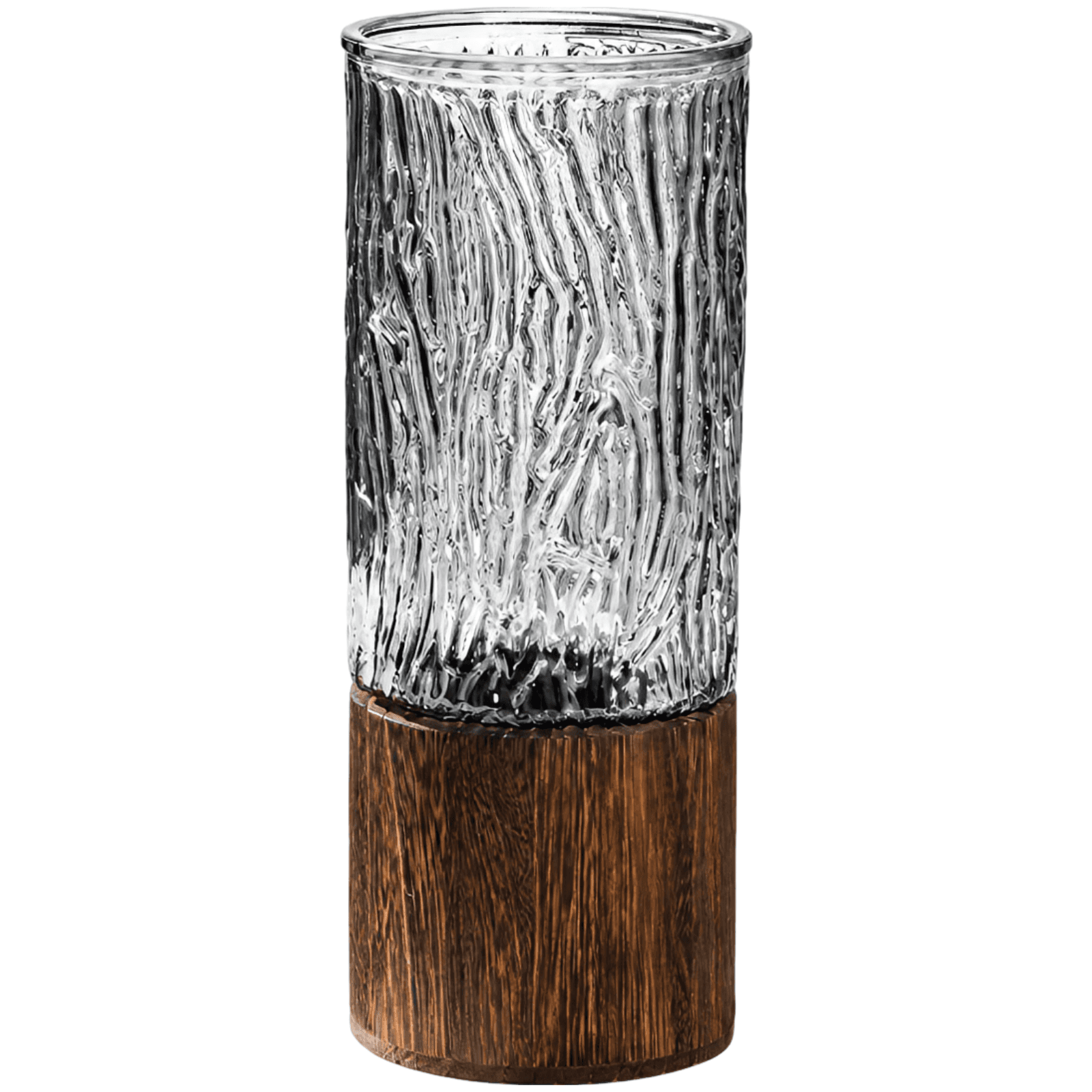Modern Textured Gray Glass Vase with Wood Base