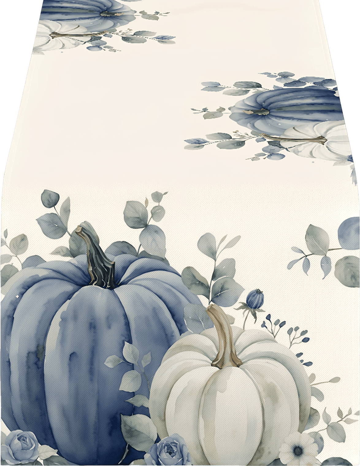 Muted Blue Watercolor Fall Pumpkin Table Runner