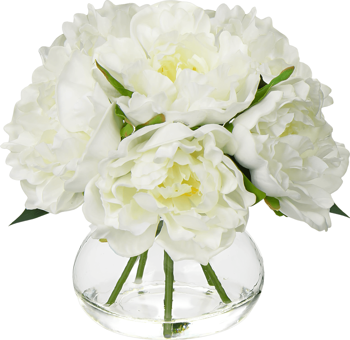 Faux Peonies in Glass Vase