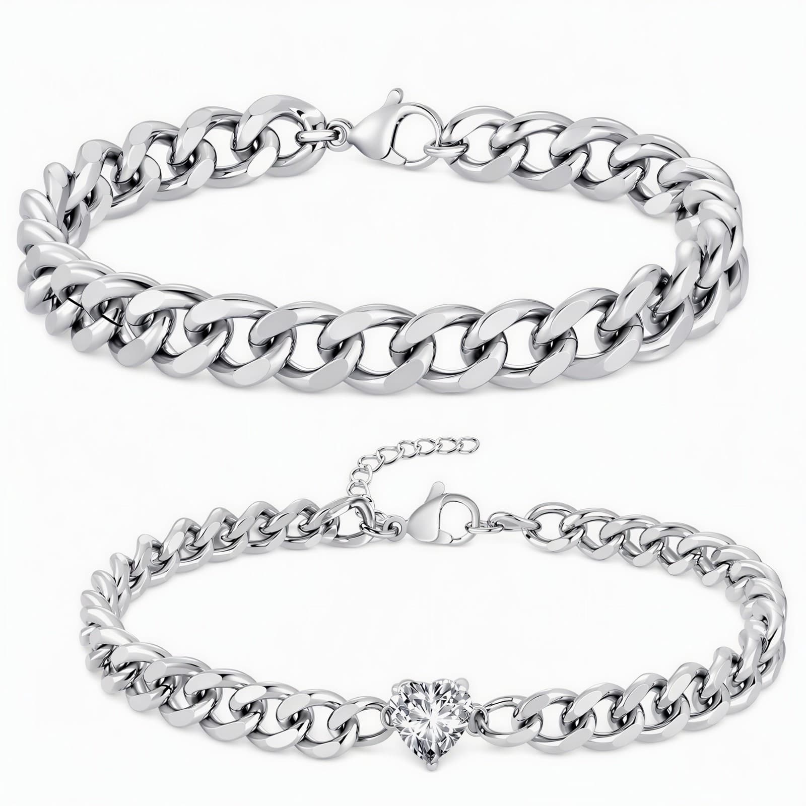 Romantic Couple Cuban Chain Bracelet Set