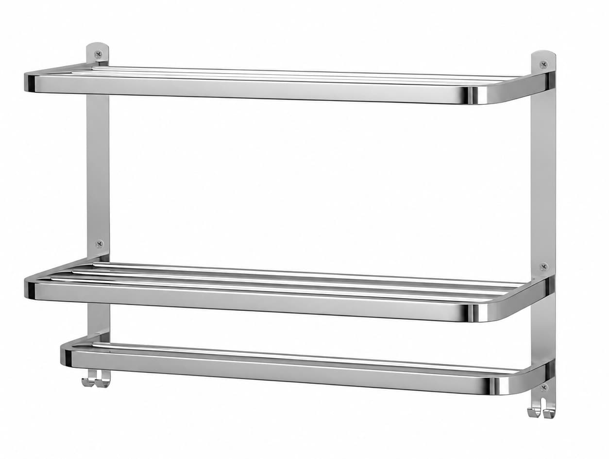 Brushed Nickel Towel Rack with Shelf