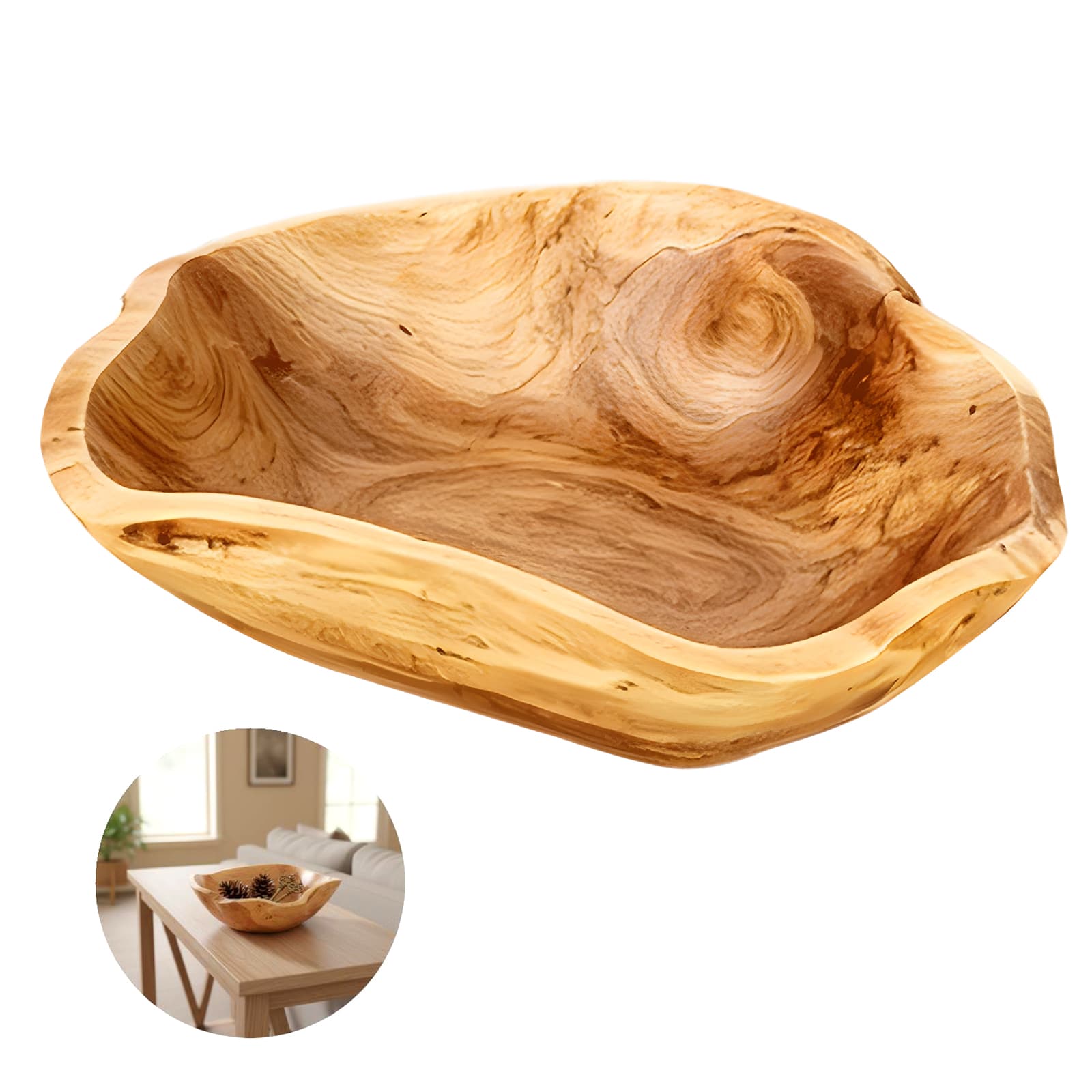 Handcrafted Wavy Live Edge Decorative Wooden Bowl