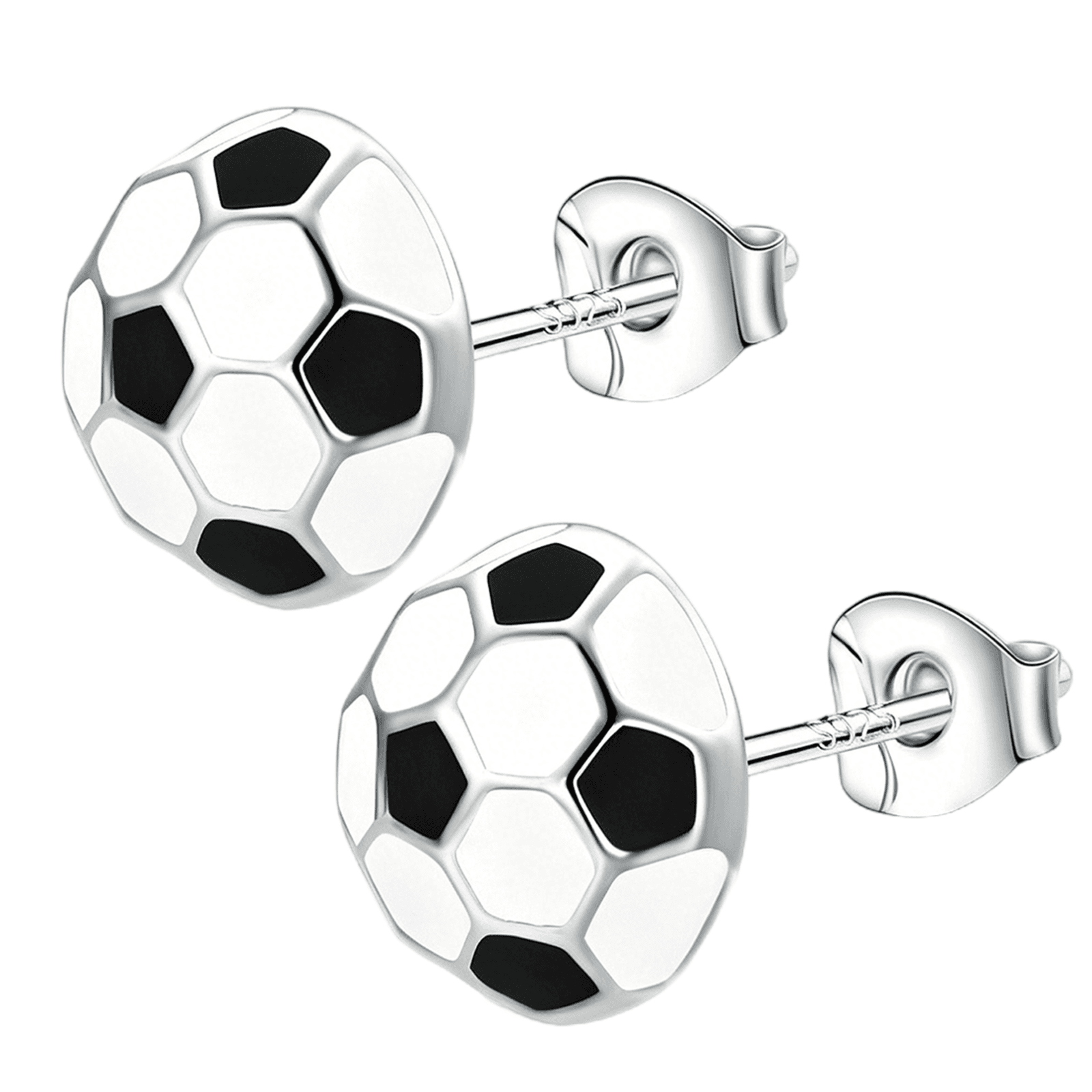925 Sterling Silver Soccer Stud Earrings