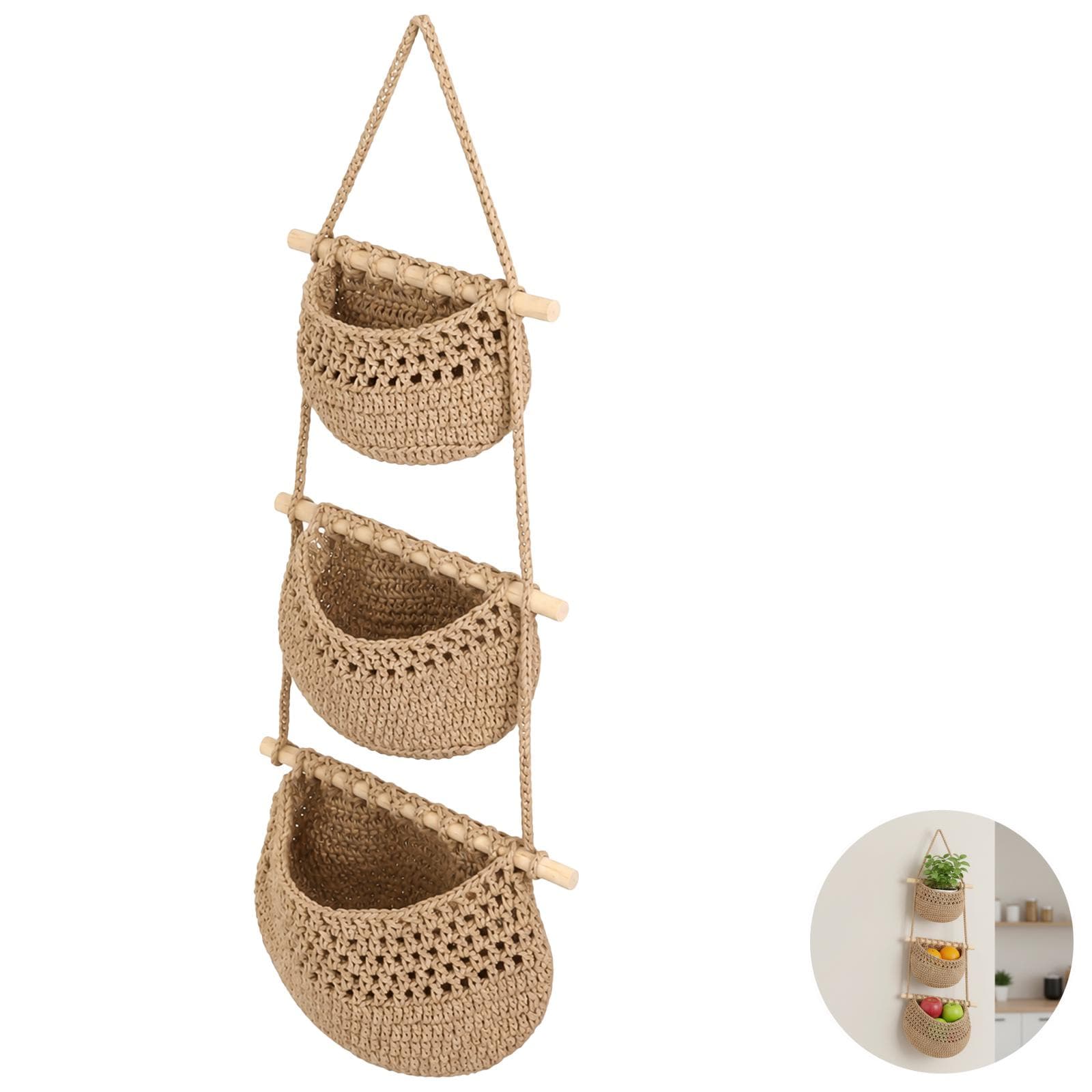 3-Tier Woven Jute Macrame Hanging Basket